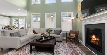 A remodeled living room in a whole home remodel.